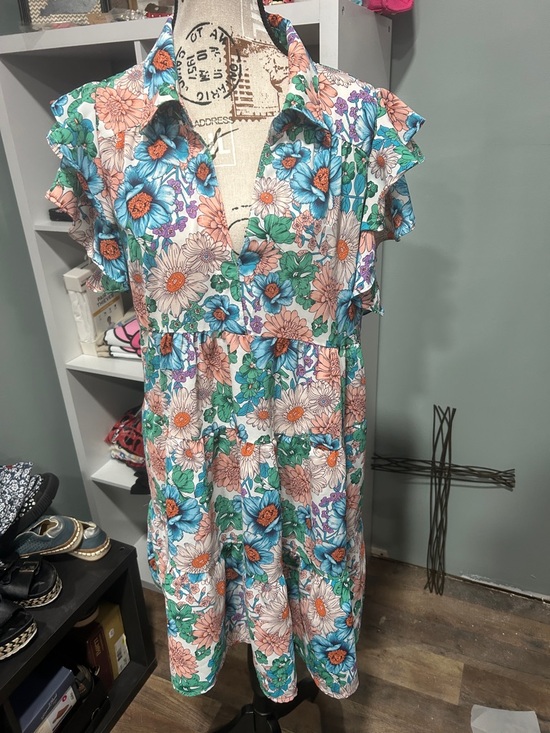 Umgee Dresses & Skirts - Umgee Floral Mini Dress in Teal, Peach & White